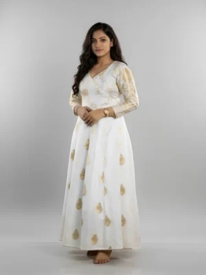 White & Gold Anarkali Kurta Dress