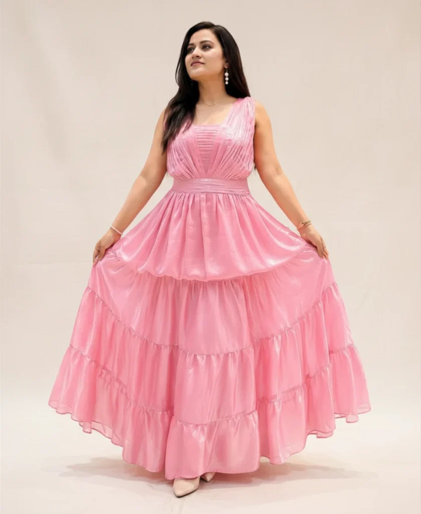 Women's Blush Pink Tiered Maxi Gown