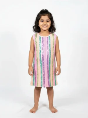Classic sleeveless straight cut silhouette Multicolor dress for kids