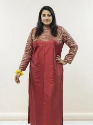 Raw Silk Kurta with Striped Sequin