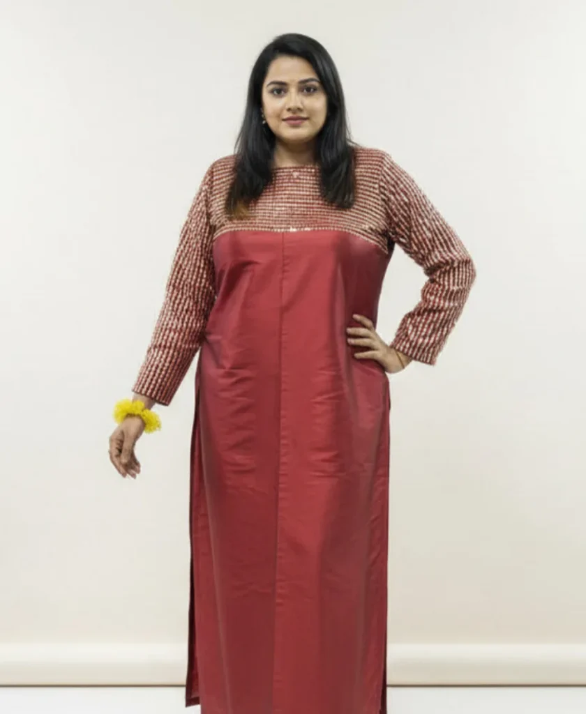 Raw Silk Kurta with Striped Sequin
