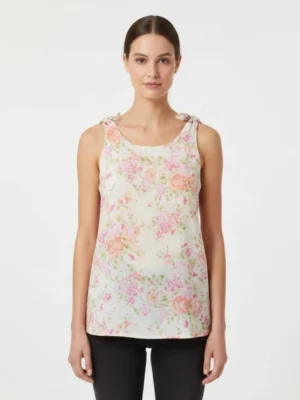 Vintage Floral Print Tie-Strap Camisole Top