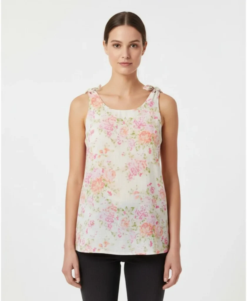 Vintage Floral Print Tie-Strap Camisole Top