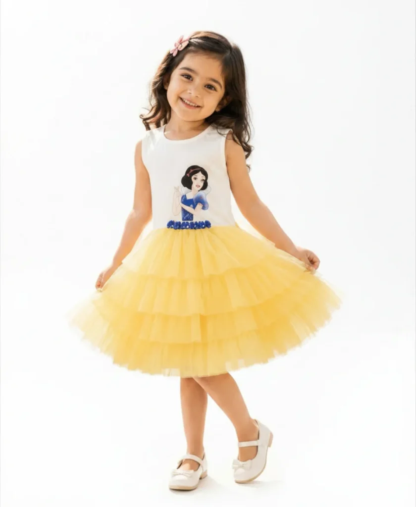 Girls Princess Layered Tulle Dress – Snow White Inspired Party Wear